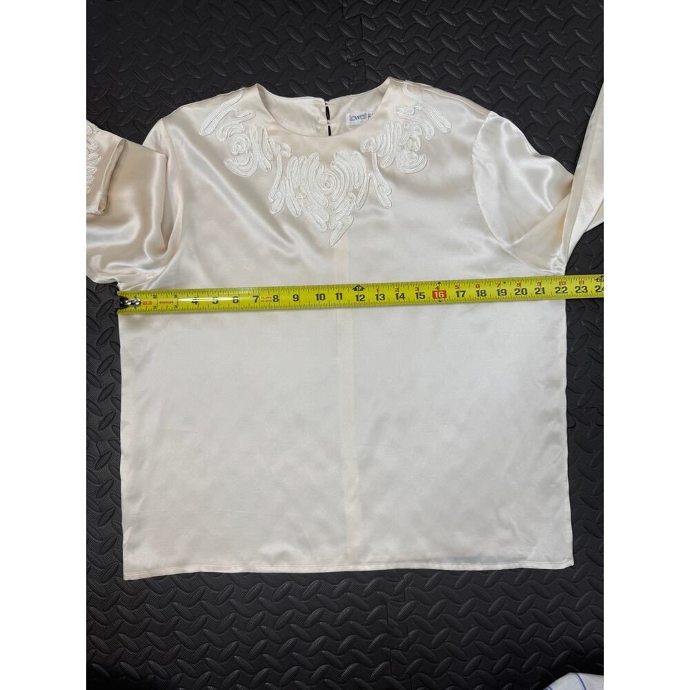 Vintage Silk Blouse Cream Embroidered Minimalist Old Money Office Western - Picture 6 of 8